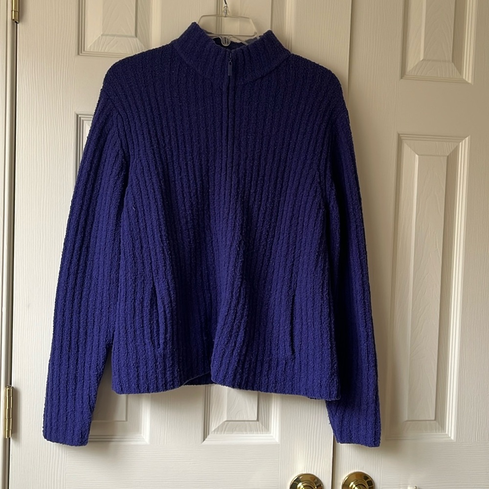 Eileen Fisher L Zipper Ribbed Wool Cardigan